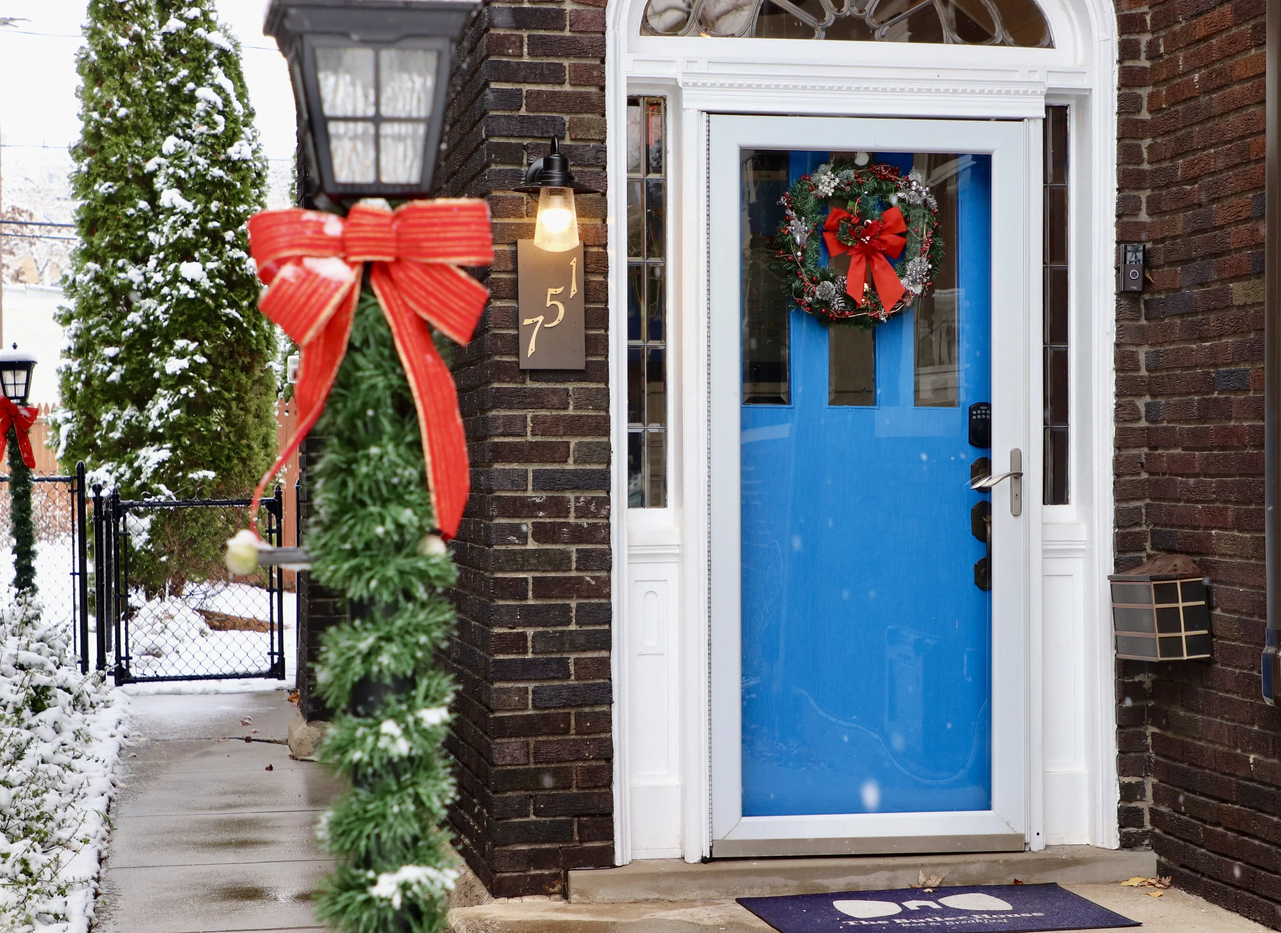 Butler House Front Door Decorated for Christmas